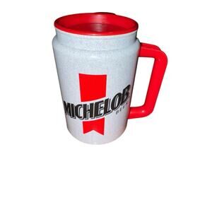 VTG Michelob Beer Insulated Mug Red Handle Lid Plastic Travel Cup Bar Promo USA